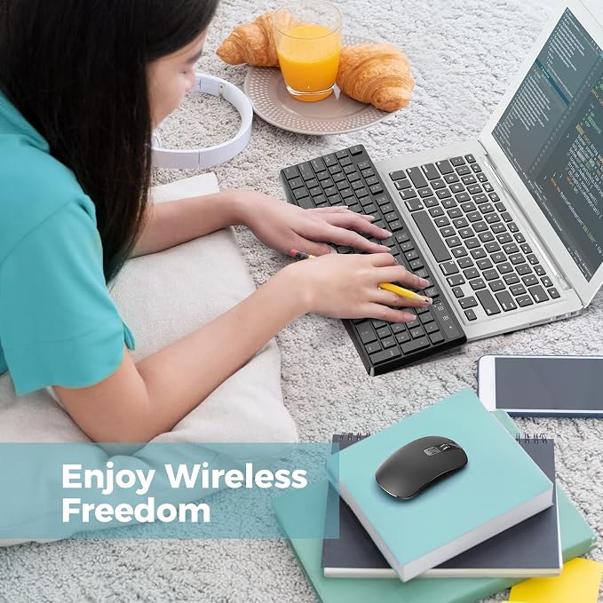Wireless Keyboard and Mouse Combo, Lovaky 2.4G Full-Sized Ergonomic Keyboard