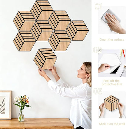 Mollywell Hexagon Acoustic Panels, Natural Oak TW4, 12 Pack |Wood Veneer|High