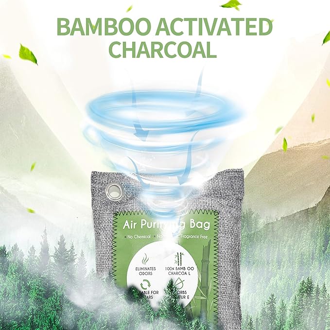 12 Pack Bamboo Air Purifying Bag, Activated Charcoal Bags Odor Absorber