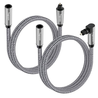 Optical Extension Fiber Digital Cable Adapter 4 Feet（2 Pack）, 90 Degree Right