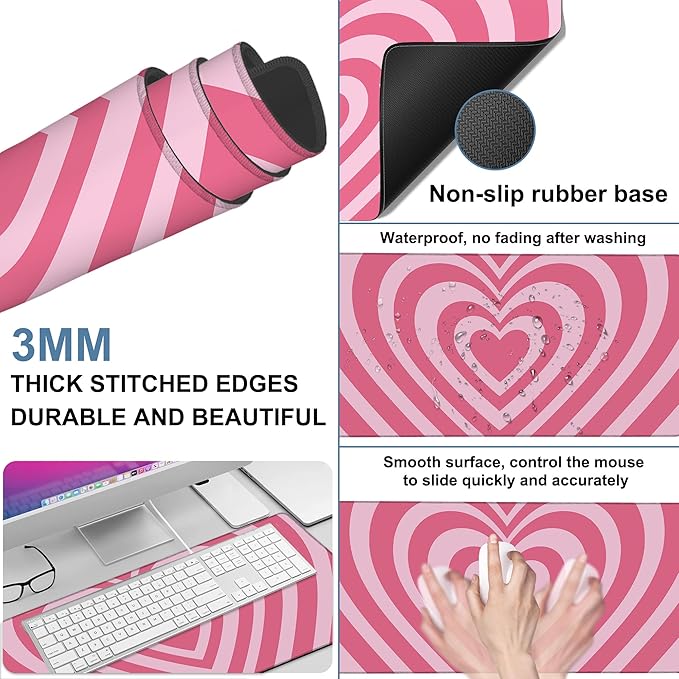 Gaming Desk Pad Large Extra Length Retro Style Hearts Mouse Pad Keyboard Laptop