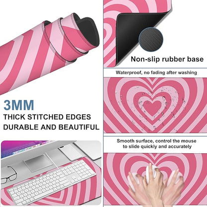 Gaming Desk Pad Large Extra Length Retro Style Hearts Mouse Pad Keyboard Laptop