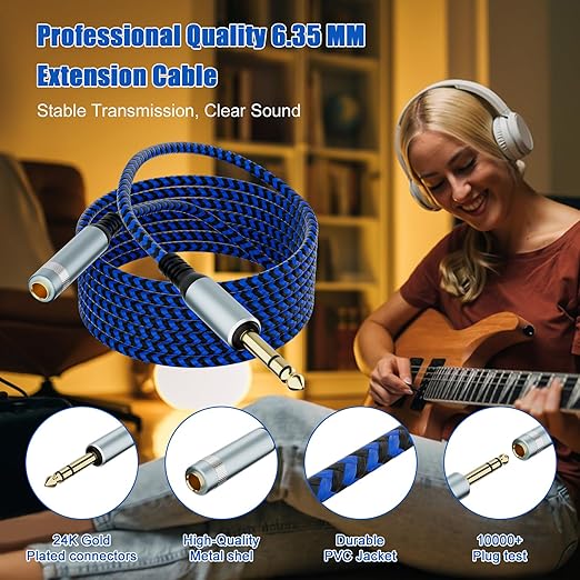 LDKCOK 1/4 inch TRS Extension Cable 3ft, 1/4" Male to Female Stereo Headphone