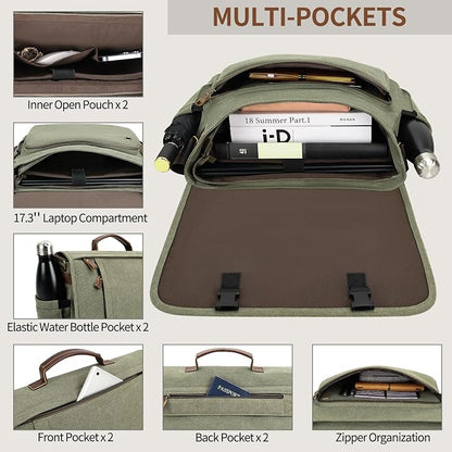 ESTARER Men's Messenger Bag 17.3 Inch, Water-resistant Canvas Laptop Bag