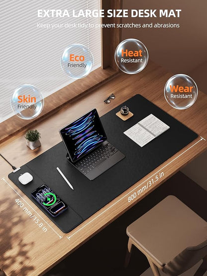 TopMade Mouse Pad with 15W Wireless Charging, XXL Large Leather Desk Mat