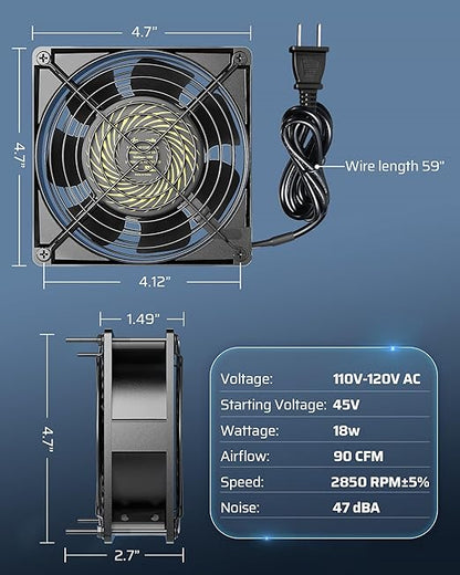 DEWENWILS 120V AC Fan, Waterproof Exhaust Fan 120mm, 18W 2850RPM 90CFM