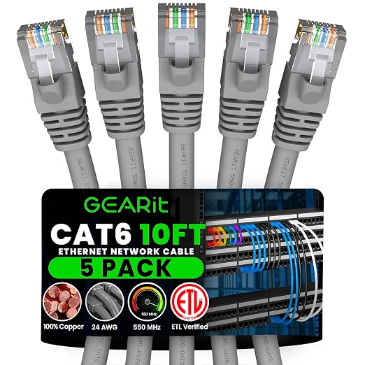 GEARit Cat 6 Ethernet Cable Cat6 Network Patch, Snagless Cord, Internet