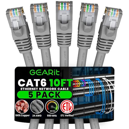 GEARit Cat 6 Ethernet Cable Cat6 Network Patch, Snagless Cord, Internet