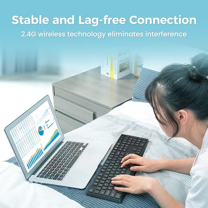 Lovaky MK98 Wireless Keyboard, 2.4G Ergonomic, Computer Keyboard, Enlarged
