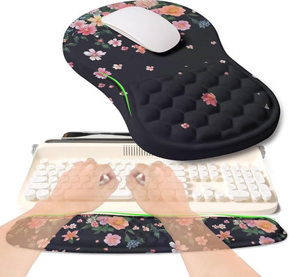 2-in-1 Ergonomic Set, Wave Rise Keyboard Wrist Rest and Massage Bulge Slope