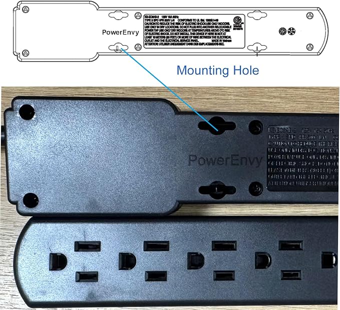 6-Outlet Surge Protector – 250 Joules, 6ft Cord, 1875W Max – Right Angle Plug
