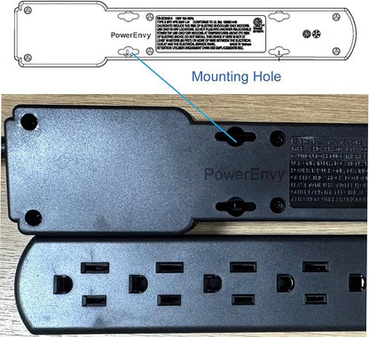 6-Outlet Surge Protector – 250 Joules, 6ft Cord, 1875W Max – Right Angle Plug