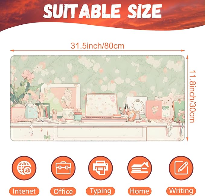 Desk Pad, Kawaii Anime Style Desk Mat, 31.5"x15.7" Extended Big Computer