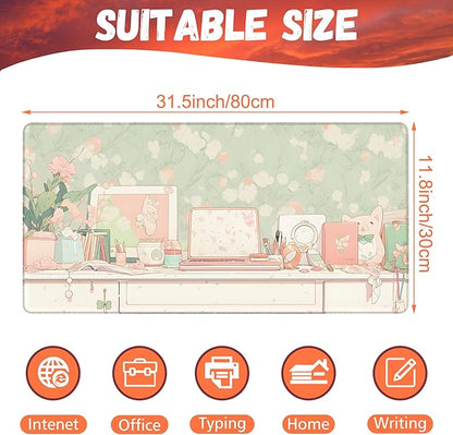 Desk Pad, Kawaii Anime Style Desk Mat, 31.5"x15.7" Extended Big Computer