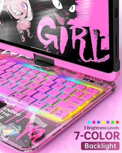 Intermerge for iPad 9th 10.2 inch Keyboard Case, 360° Transparent Multi-Touch