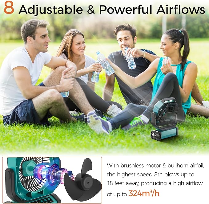 Camping Fan with Light - 20000mAh Rechargeable Battery Fan