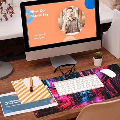 Desk Mat, Japanese Anime Neon Street Desk Pad, Anime City Large Gaming Mouse Pad