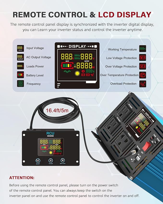 2000 Watt Inverter Pure Sine Wave DC 12V to 110V AC Power Inverters