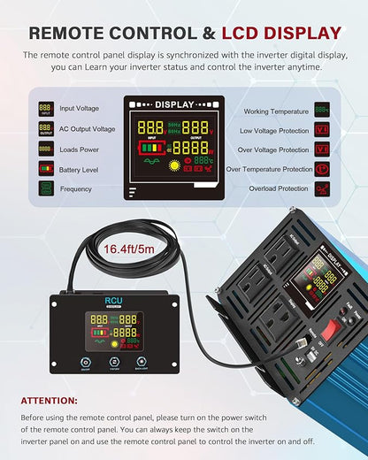 2000 Watt Inverter Pure Sine Wave DC 12V to 110V AC Power Inverters