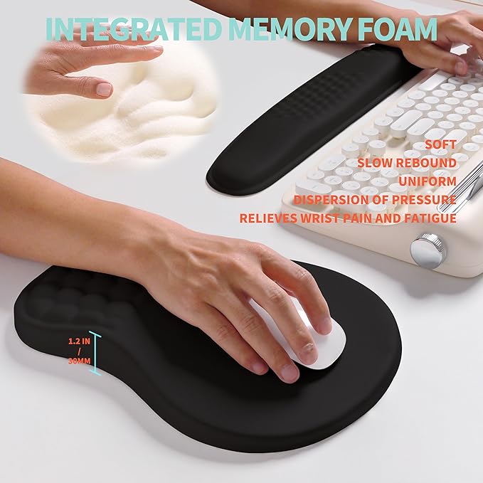 2-in-1 Ergonomic Set, Wave Rise Keyboard Wrist Rest and Massage Bulge Slope