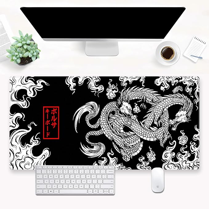 Black and White Mouse Pad Extra Large Gaming Mousepad XL Dragon Desk Mats