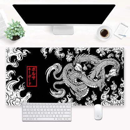 Black and White Mouse Pad Extra Large Gaming Mousepad XL Dragon Desk Mats