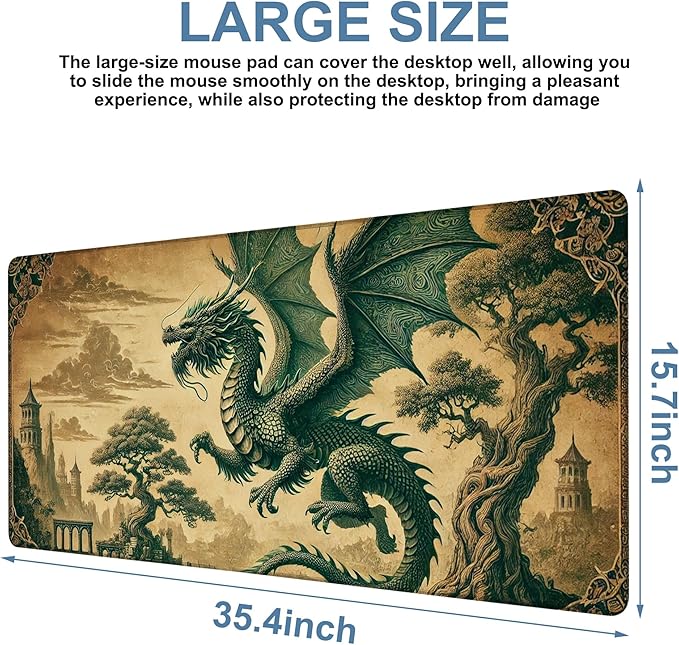 Vintage-Style Dragon Gaming Mouse Pad 3mm Thick Stitched Edge Waterproof