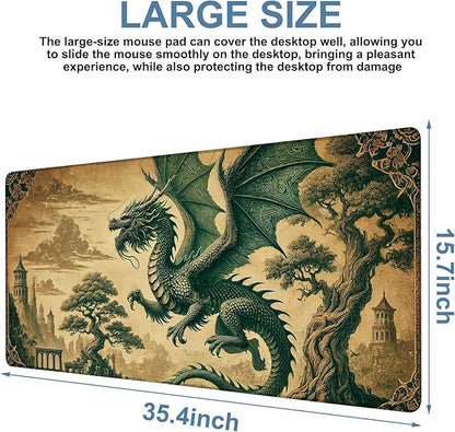 Vintage-Style Dragon Gaming Mouse Pad 3mm Thick Stitched Edge Waterproof