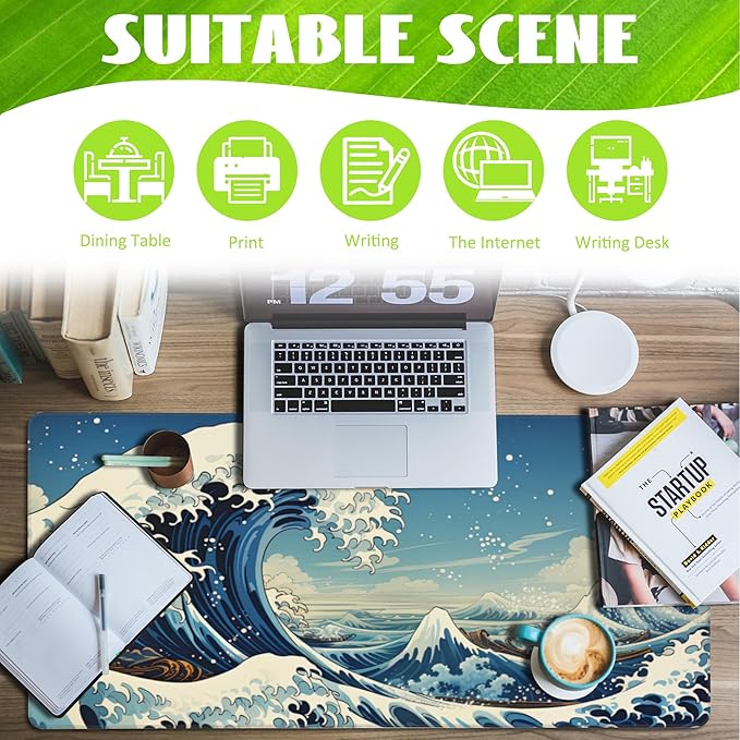 Desk Mat, Japanese Sea Wave Large Gaming Mouse Pad