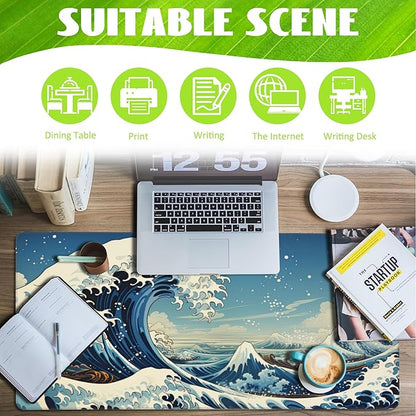 Desk Mat, Japanese Sea Wave Large Gaming Mouse Pad