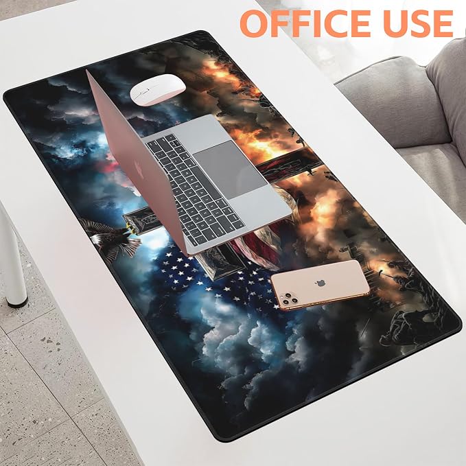 Mouse Pad Large A Cross with an Eagle Non-Slip Game Desk Mat with Stitched Edge