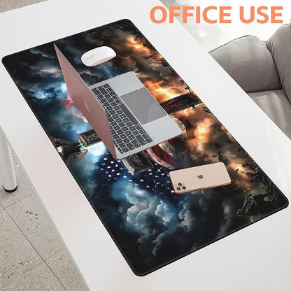 Mouse Pad Large A Cross with an Eagle Non-Slip Game Desk Mat with Stitched Edge