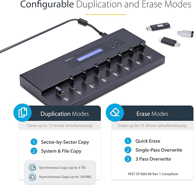 StarTech.com Standalone 1 to 15 USB Flash Drive Duplicator/Cloner/Eraser