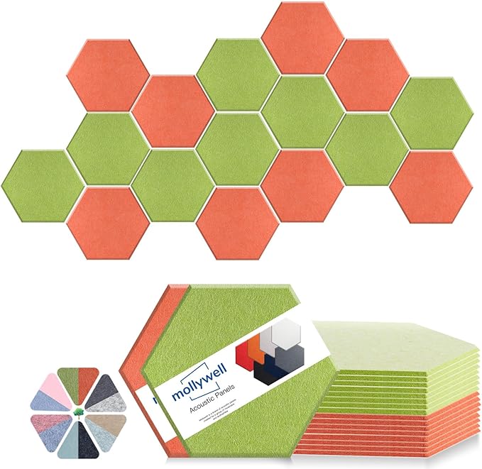 Mollywell Hexagon Acoustic Panels, High Density, Soundproofing, Decorative