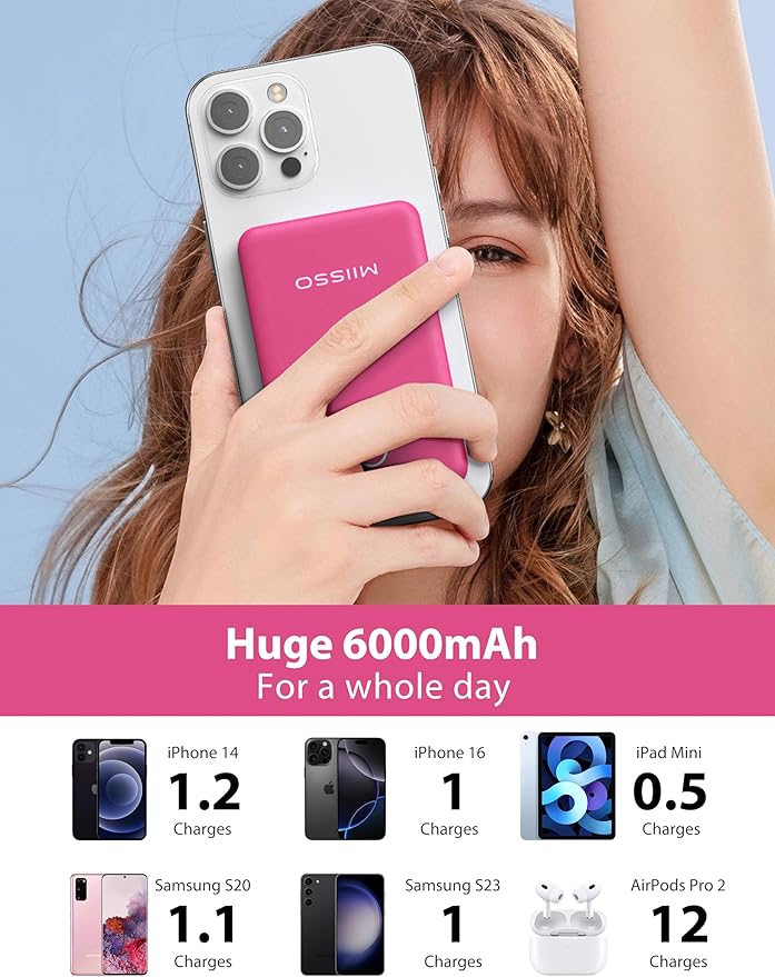 miisso 6000mah Ultra Slim Built in Cables Power Bank, Card Size Built in USB C