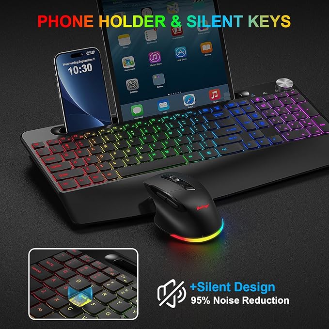 BlueFinger Wireless Keyboard and Mouse Combo Backlit, 2.4G Rechargeable