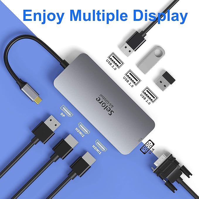USB C to Dual HDMI Adapter, 7 in 1 USB C Docking Station to Dual HDMI