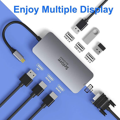 USB C to Dual HDMI Adapter, 7 in 1 USB C Docking Station to Dual HDMI