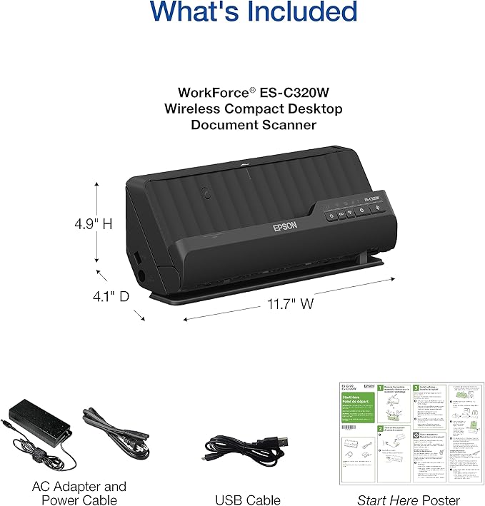 Epson - Workforce ES-C320W - Wireless Compact Desktop Document Scanner -
