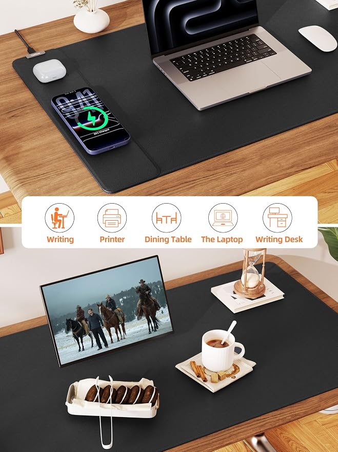 TopMade Mouse Pad with 15W Wireless Charging, XXL Large Leather Desk Mat