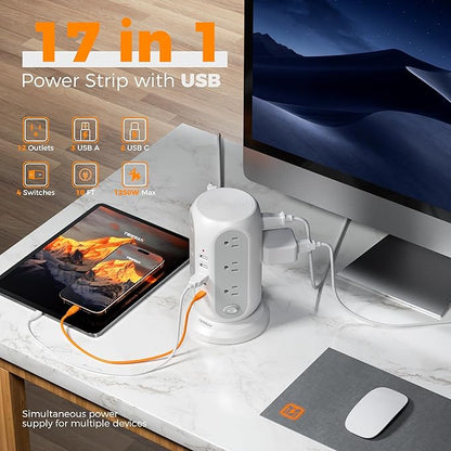TESSAN Tower Power Strip with Individual Switches, Surge Protector with 12