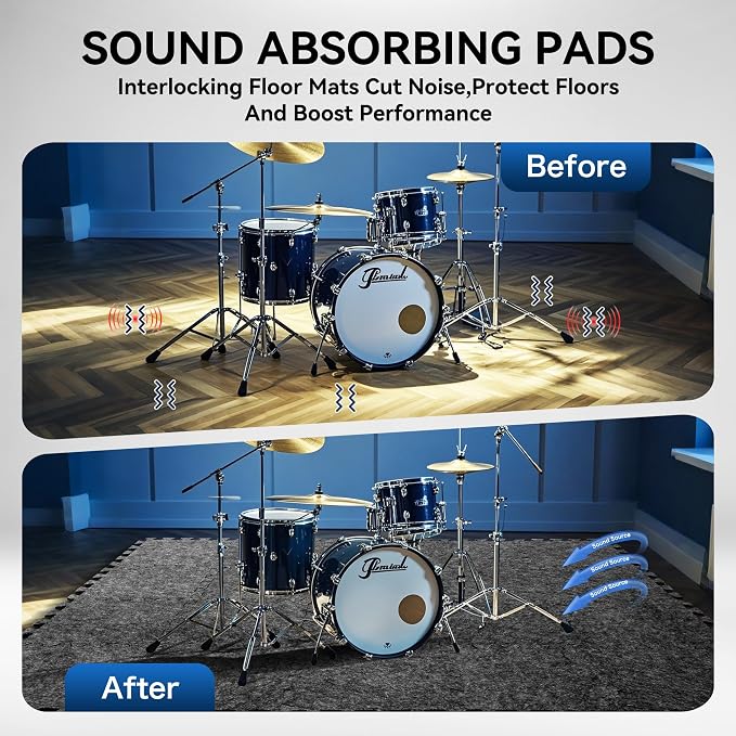 20 Pcs Sound Absorbing Interlocking Floor Mats Pads, Non-Slip Anti Vibration