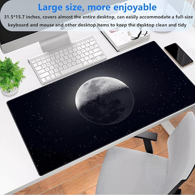 Moon Mouse Pad Sci-fi Galaxy Desk Mat Extended XL Large Gaming Mousepad Dark