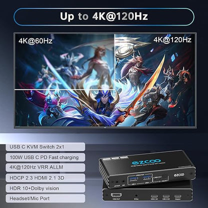 4K@120Hz USB-C HDMI2.1 KVM Switch