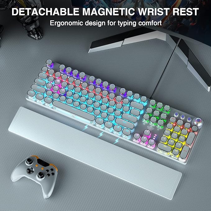 AULA F2088 Typewriter Style Mechanical Gaming Keyboard, Rainbow LED Backlit