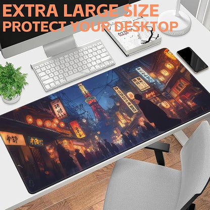 Mouse Pad Large Bustling Street in Tokyo Non-Slip Gaming Desk Mat