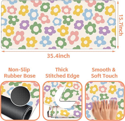 Mouse Pad Large Vintage Groovy Flowers Non-Slip Gaming Desk Mat