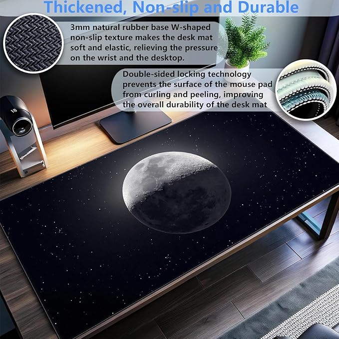 Moon Mouse Pad Sci-fi Galaxy Desk Mat Extended XL Large Gaming Mousepad Dark