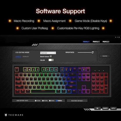 TECWARE Phantom+ Elite 87 Key RGB Mechanical Gaming Keyboard, LED Backlit