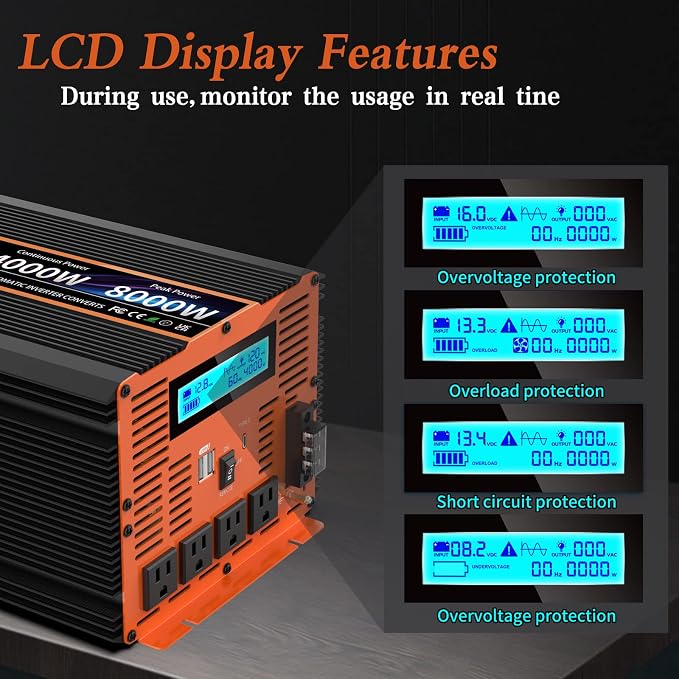 4000 Watt Pure Sine Wave Power Inverter 12V DC to 110V 120V Converter